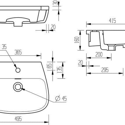 Cypress 495x415mm 1TH Semi Recessed Basin