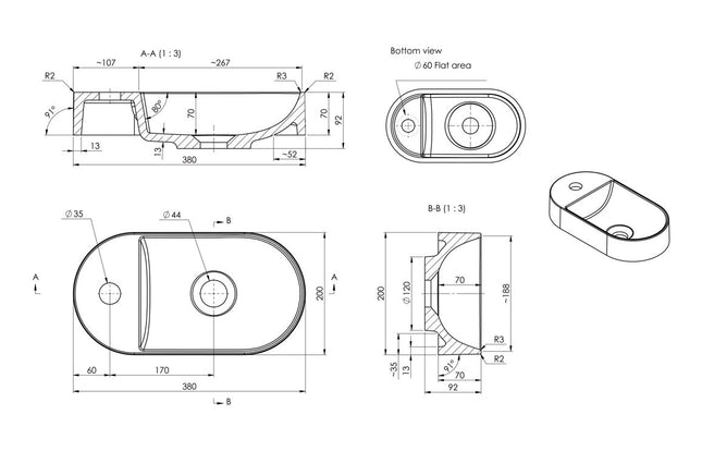 Mallory 380x200mm Mini Resin Washbowl - White