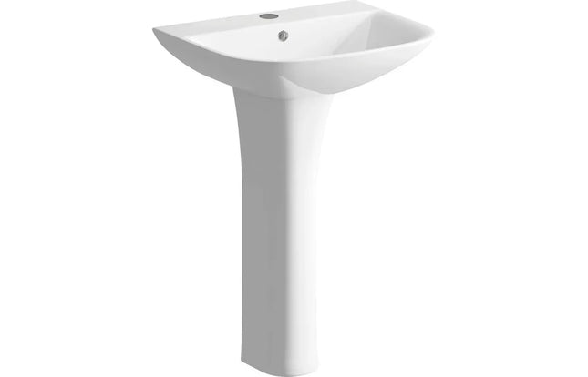 Sondrio Basin and Full Pedestal - White | 1 Tap Hole | 560x450mm | Lifetime Guarantee