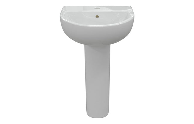 Aqua Elegance Genoa 450 x 400mm Basin & Full Pedestal — 1 Tap Hole | White Vitreous China
