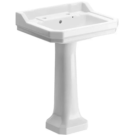 Traditional 600x500mm Basin & Full Pedestal 2 Tap Holes