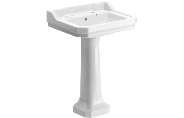 Traditional 600x500mm Basin & Full Pedestal 2 Tap Holes