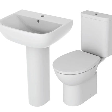 4-Piece Bathroom Suite - Basin, Pedestal, Rimless WC & Soft Close Seat