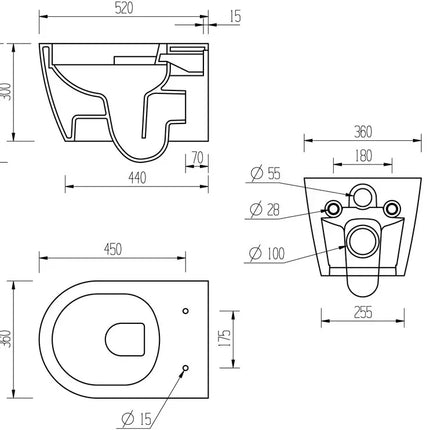Coniston Rimless Wall Hung WC - White 360mm Soft Close Seat Dual Flush
