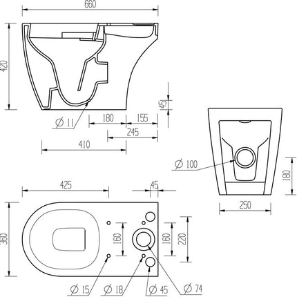 Coniston Rimless Close Coupled Open Back WC & Soft Close Seat