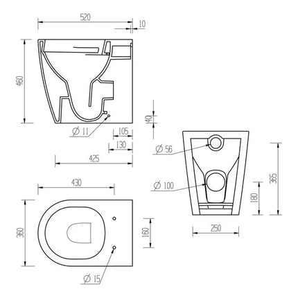Coniston Rimless Back to Wall Comfort Height WC with Soft Close Seat