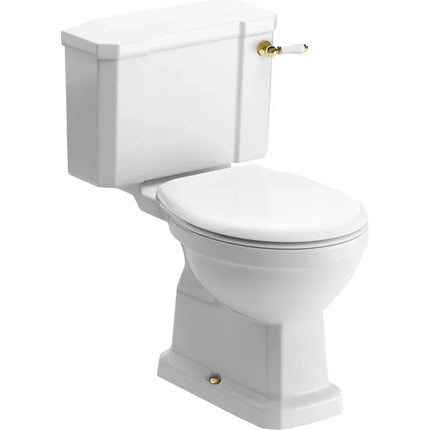 Traditional Close Coupled WC with Soft Close Seat - White | Lever Flush | Lifetime Guarantee Standard Soft Close Seat With Brass