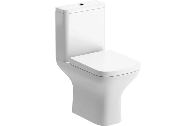 Sondrio Short Projection Close Coupled Fully Shrouded WC with Soft Close Seat - White | Lifetime Guarantee Wrapover Soft Close Seat
