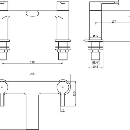 Tregada Bath Filler Tap - Low Pressure 0.5 Bar | Chrome, Brushed Brass & Matt Black