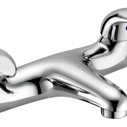 Chrome bathroom faucet on a white background