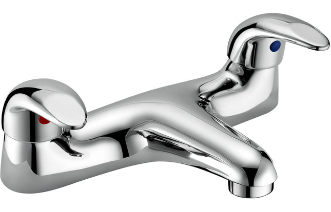 Chrome bathroom faucet on a white background