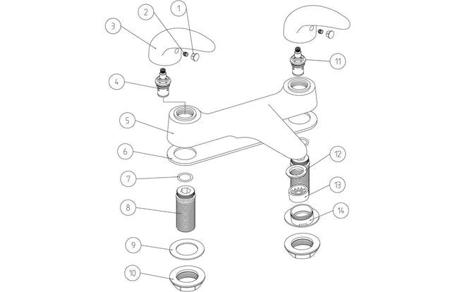 Technical diagram of a mechanical assembly with labeled parts on a white background