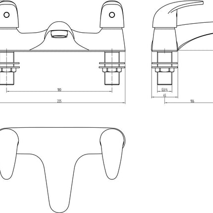 Technical drawing of a faucet with dimensions