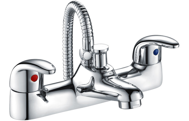 Borgo Low Pressure Bath Shower Mixer | Chrome | Deck-Mounted | With Handset & Hose
