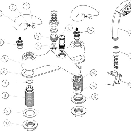 Borgo Low Pressure Bath Shower Mixer | Chrome | Deck-Mounted | With Handset & Hose