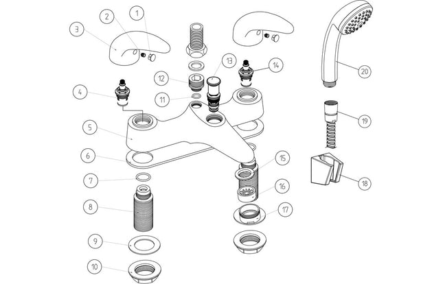 Borgo Low Pressure Bath Shower Mixer | Chrome | Deck-Mounted | With Handset & Hose