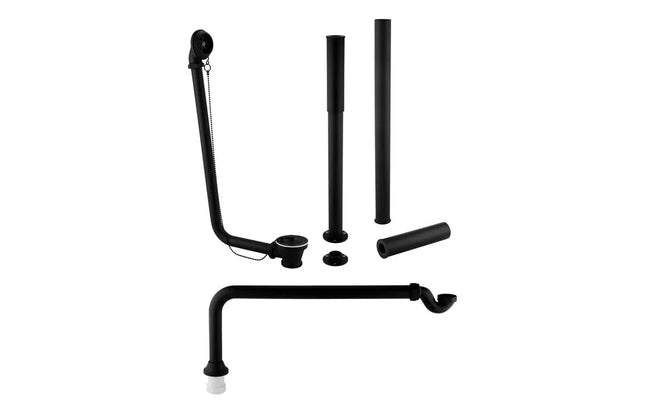 Exposed Bath Plug & Chain Waste with Pipe Shrouds | Brass & Black Finishes Black