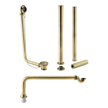 Exposed Bath Plug & Chain Waste with Pipe Shrouds | Brass & Black Finishes Brushed Brass