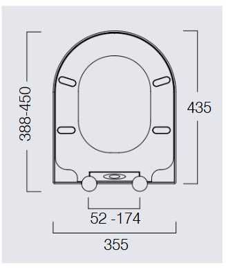 Measurement chart of a toilet seat with dimensions in millimeters.