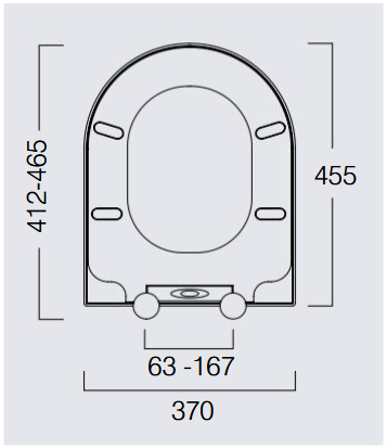 Measurement chart of a toilet seat with dimensions on a white background