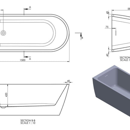Eltham Freestanding Single End Bath | 1500 or 1630mm | Drillable | 20-Year Guarantee