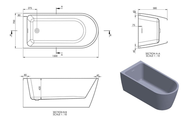 Eltham Freestanding Single End Bath | 1500 or 1630mm | White