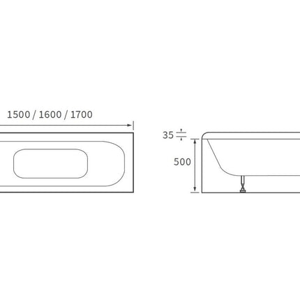Eurowa Steel Single End Bath with Legs | 2 Tap Holes | 1500–1700mm