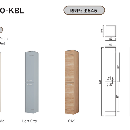 FlowLine 300mm Waterproof Tall Storage Unit | Fitted Bathroom Furniture | 3 Colours