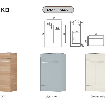 FlowLine 500mm Waterproof Base Unit | 2 Door | Storage or Sink Base | 3 Colours