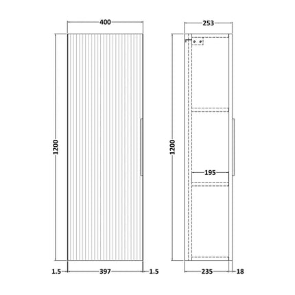 Hudson Reed Fluted 400mm Wall Hung Tall Cabinet - Art Deco Satin Finish