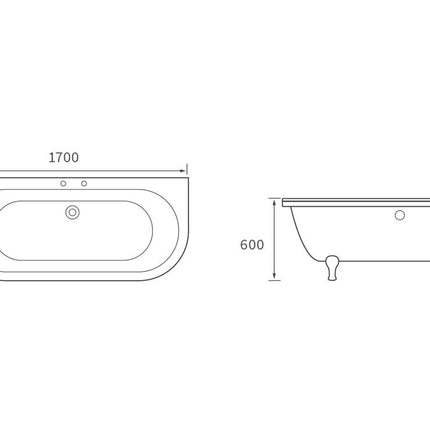 BG Bathrooms Polperro Freestanding Double End Bath 1700x800mm | Chrome or White Lion's Paw Feet | 2 Tap Holes