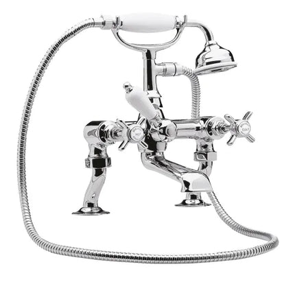 Nuie Beaumont Cranked Bath Shower Mixer - Chrome & Brushed Brass | 0.1 Bar | Shower Kit Included