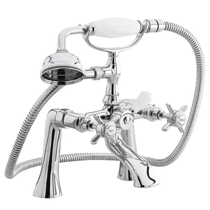 Nuie Beaumont Traditional Bath Shower Mixer - Chrome & Brushed Brass | 0.1 Bar | Shower Kit Included