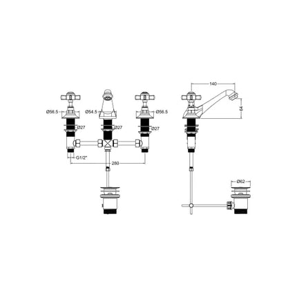 Beaumont Traditional 3-Hole Basin Mixer - Chrome & Brushed Brass