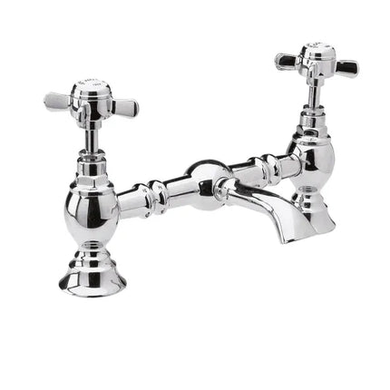 Nuie Beaumont Traditional Pillar Basin Taps - Chrome & Brushed Brass | Crosshead | Pair