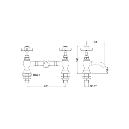 Nuie Beaumont Traditional Pillar Basin Taps - Chrome & Brushed Brass | Crosshead | Pair