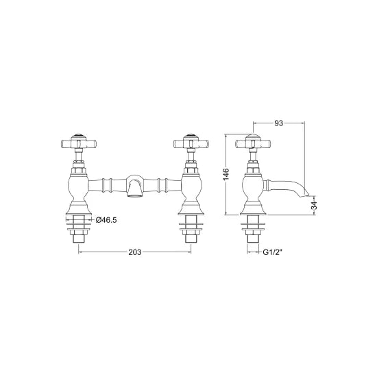 Beaumont Traditional Pillar Basin Taps - Chrome & Brushed Brass