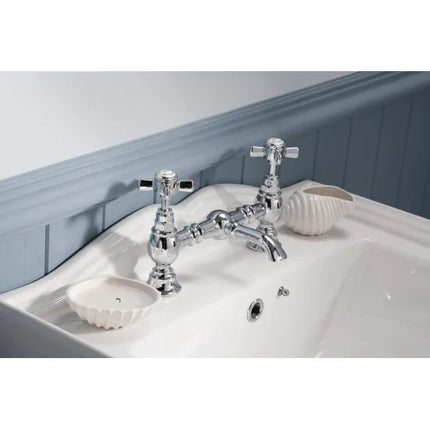 Nuie Beaumont Traditional Pillar Basin Taps - Chrome & Brushed Brass | Crosshead | Pair