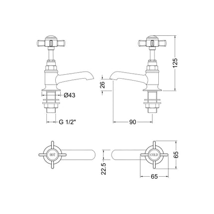 Beaumont Traditional Basin Taps - Chrome & Brushed Brass
