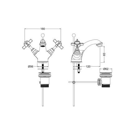 Beaumont Traditional Mono Basin Mixer - Chrome & Brushed Brass