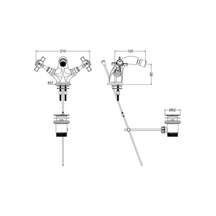 Nuie Beaumont Luxury Mono Bidet Mixer – Chrome | Brushed Brass | Crosshead | 5-Year Guarantee