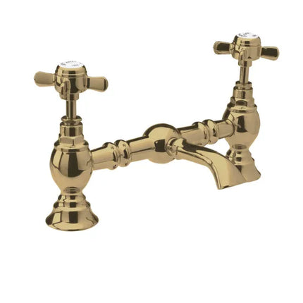 Nuie Beaumont Traditional Pillar Basin Taps - Chrome & Brushed Brass | Crosshead | Pair