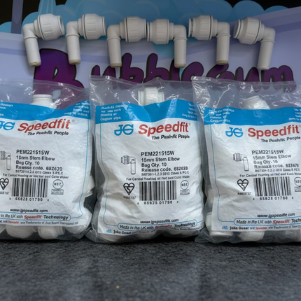 Speedfit plumbing fittings in packaging on a white background