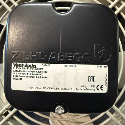 Vent-Axia EuroSeries Plate Fan 250 Dia 1 Phase 4 Pole (ESP25014)