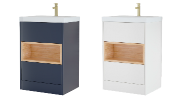 AquaCore 590mm Waterproof Vanity Unit with Basin | 2 Drawer & Open Shelf | Oak Detail