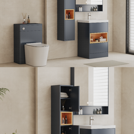 AquaCore 590mm Waterproof Vanity Unit with Basin | 2 Drawer & Open Shelf | Oak Detail