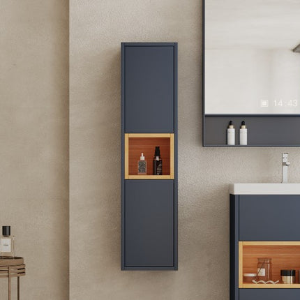 AquaCore 300mm Waterproof Wall Mounted Storage Unit | 2 Door & Open Shelf | Oak Detail