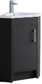 Black bathroom vanity unit with white sink