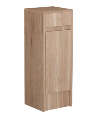 Tall wooden cabinet with a single door in a natural finish.