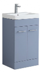 Blue vanity unit with sink on a white background